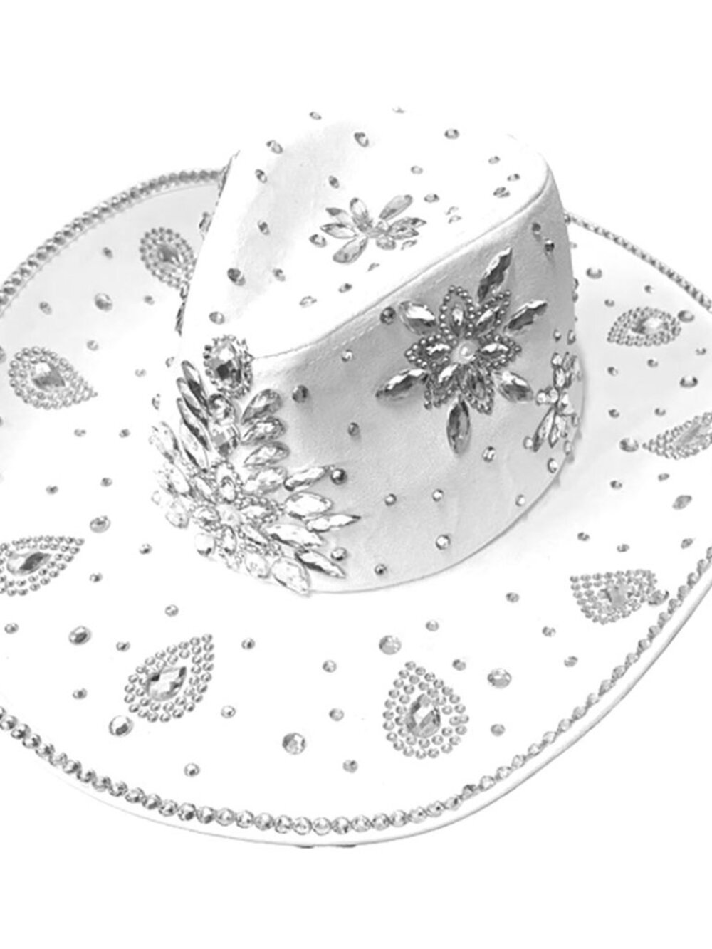White Floral Bling Rhinestone Embellished Western Cowgirl Cowboy Hat - Picture 2 of 3